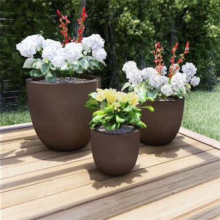 Pure Garden 50-LG1186 Fiber Clay Planters - Antique Brown - Set Of 3